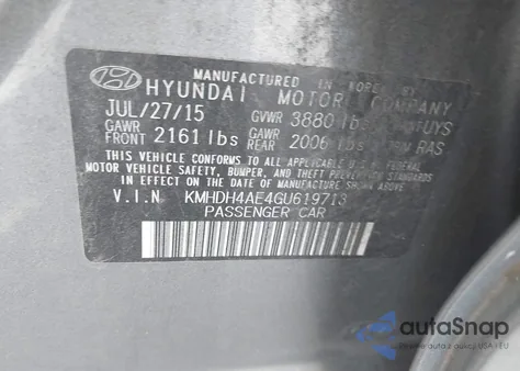 2016 Hyundai Elantra Se из США, поврежденный, VIN KMHDH4AE4GU619713